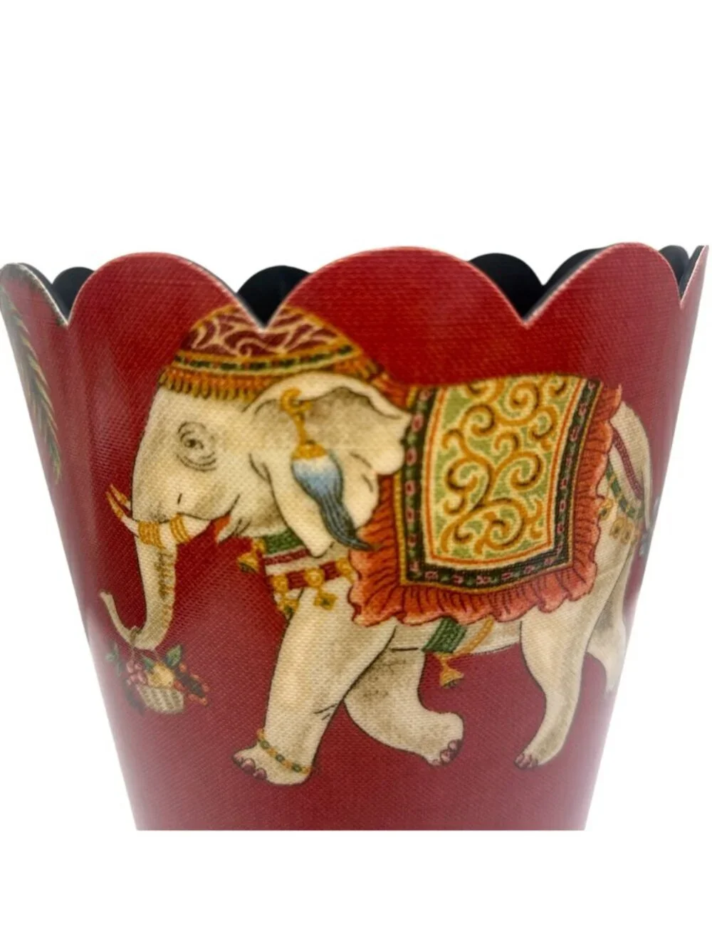 Luxury Wastebasket Red Elephant and Palms Scallop Top 10